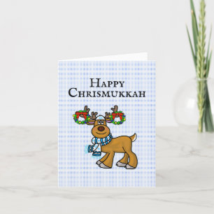 Jüdisches Rentier mit Kränzen Chrismukkah-Karte   Karte