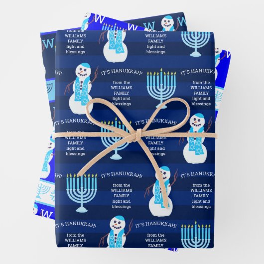 Jüdisches Snowman Monogram Kids Holiday Sortiment Geschenkpapier Set (Beispiel)