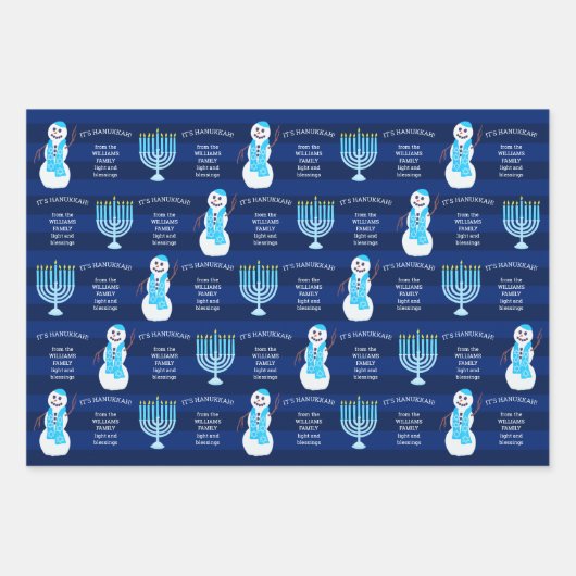 Jüdisches Snowman Monogram Kids Holiday Sortiment Geschenkpapier Set (Vorderseite)