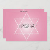 Jüdisches Stern-Rosa Schläger Mitzvah Einladung (Vorne/Hinten)