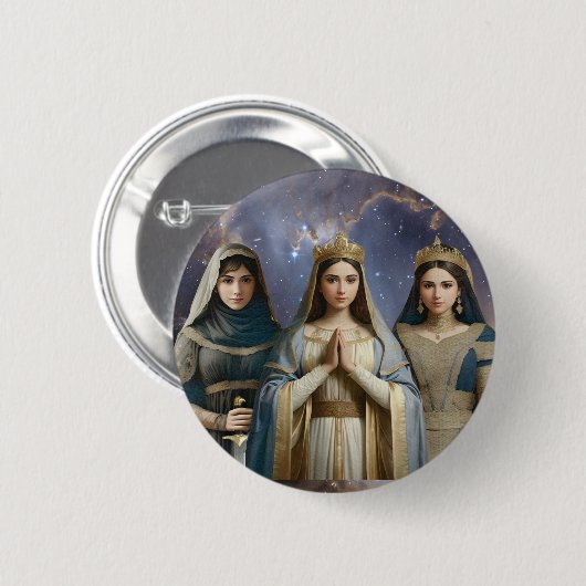 Judith, Esther & Blessed Virgin Mary Button Pin (Vorne & Hinten)