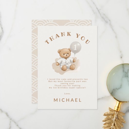 "Judo Bear’s First Belt" – 1st Birthday Dankeskarte (Vorderseite/Rückseite Beispiel)