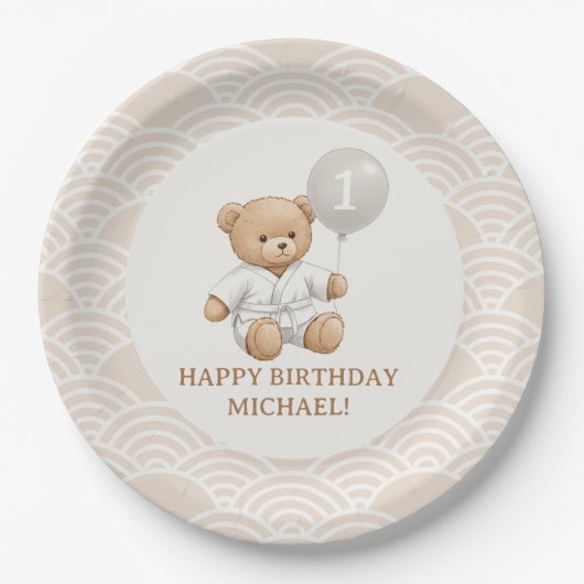  "Judo Bear’s First Belt" – 1st Birthday Pappteller (Vorderseite)