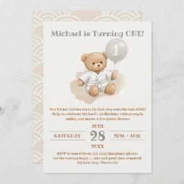 "Judo Bear’s First Belt" – 1st Birthday White Belt Einladung