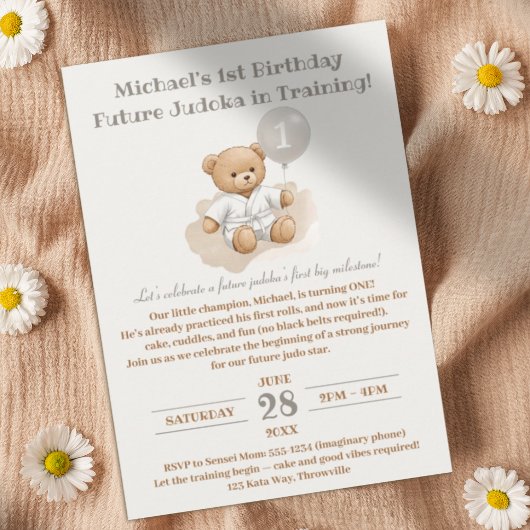 Judo Bear’s First Belt" – 1st Birthday White Belt Einladung