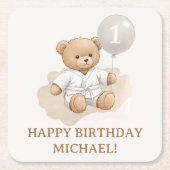  "Judo Bear’s First Belt" – 1st Birthday White  Rechteckiger Pappuntersetzer (Vorderseite)
