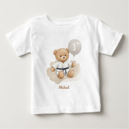 Judo Bear Turns One" – 1st Birthday【Black-belt】 Baby T-shirt