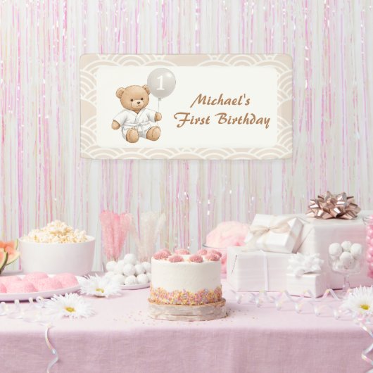 Judo Bear Turns One" – 1st Birthday 【Black-belt】 Banner (Party)