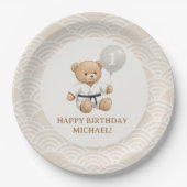 Judo Bear Turns One" – 1st Birthday 【Black-belt】 Pappteller (Vorderseite)
