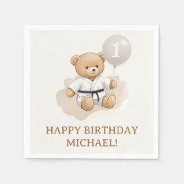 Judo Bear Turns One" – 1st Birthday 【Black-belt】 Serviette