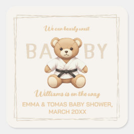 Judo Black Belt Bear Baby Shower Collection  Quadratischer Aufkleber