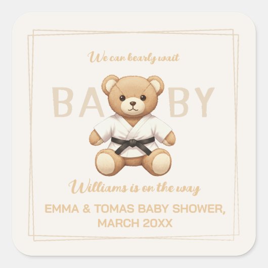 Judo Black Belt Bear Baby Shower Collection  Quadratischer Aufkleber (Vorderseite)