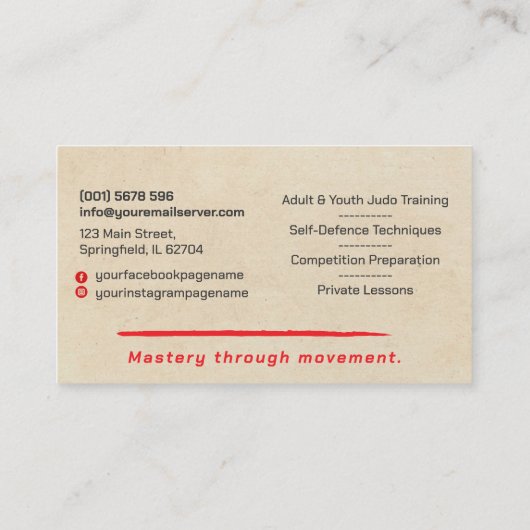 Judo instructor - Kanji and Judoka Visitenkarte (Rückseite)