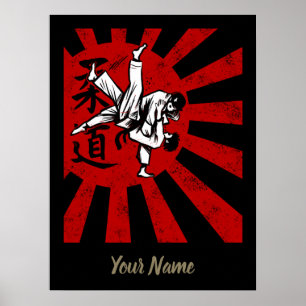Judo Martial Arts with vintage japanischen Rising  Poster