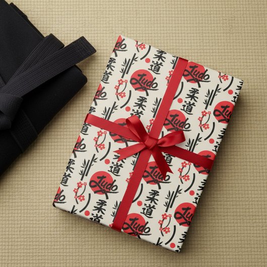 Judo-Muster - Schwarzer Gürtel, Kanji und Sonne Geschenkpapier