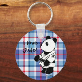 Judo Panda Cartoon mit Kariertem Schwarzgürtel Schlüsselanhänger (Vorderseite)