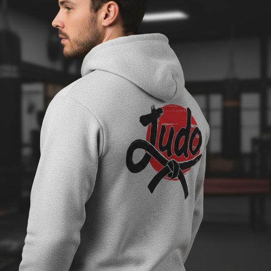 Judo-Pinsel-Schrift und schwarzer Gürtel – Aufgehe Hoodie
