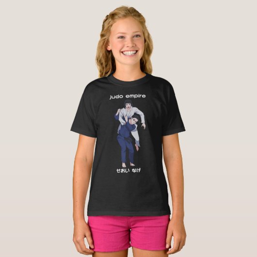 Judo-Reich-Mädchen Seoi Nage weißer Druck T-Shirt (Vorne ganz)