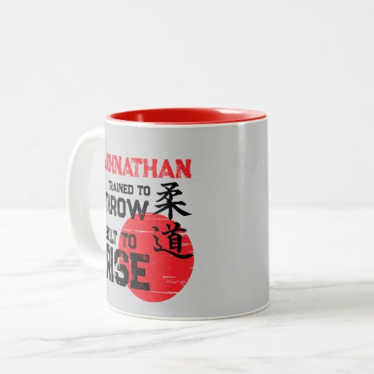 Judo - Trained to Throw - Built to Rise Zweifarbige Tasse (Vorderseite Links)