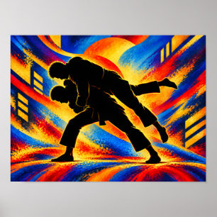 Judokas führen einen Judo-Wurf Silhouette aus Poster