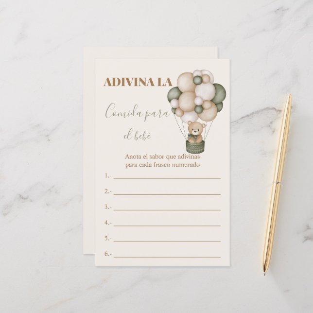 Juego para Baby Shower Adivina la comida (Vorderseite/Rückseite Beispiel)