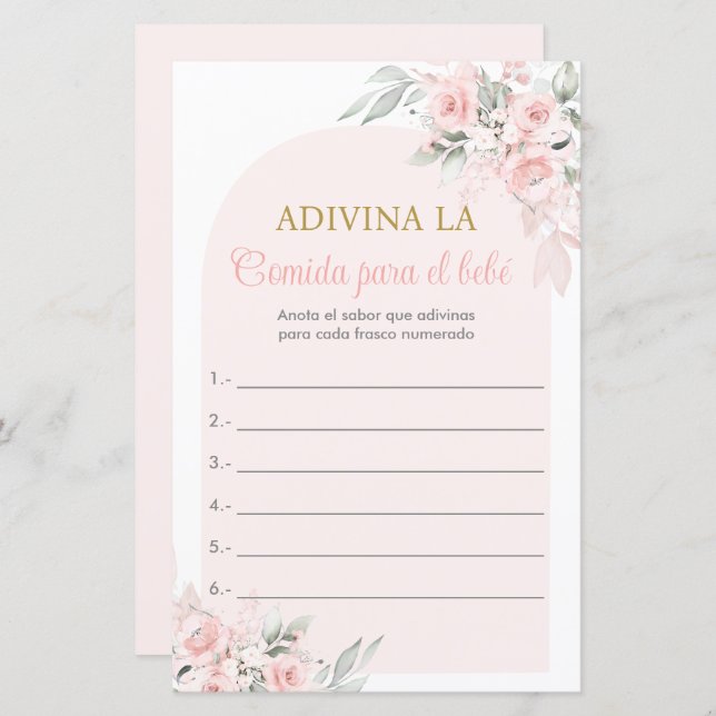 Juego para Baby Shower Adivina la comida (Vorne/Hinten)