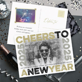 Juers to 2025 Gold Typografy Blocks Frame Foto Feiertagspostkarte