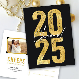 Juers to 2025 Gold Typografy Modern New Year Feiertagspostkarte