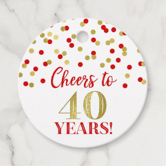 Juers to 40 Years Gold Red Confetti Geschenkanhänger (Vorderseite)