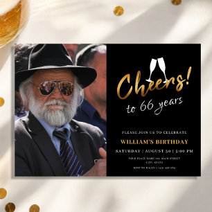 Juers to 66 Years Gold Black Adult Geburtstag Foto Einladung