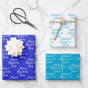 Juers to 70 Years Royal Blue Marine Geschenkpapier Set