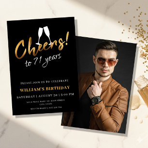 Juers to 71 Years Gold Black Adult Geburtstag Foto Einladung