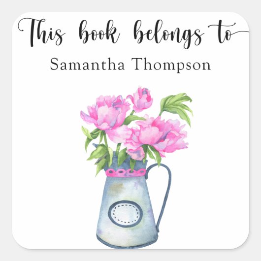 Jug der Blume - dieses Buch gehört Quadratischer Aufkleber (Vorderseite)