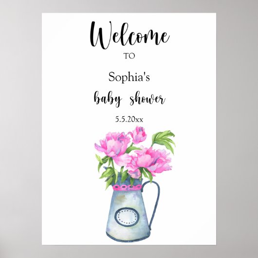 Jug der Blume Willkommen in der Babydusche Poster (Vorne)