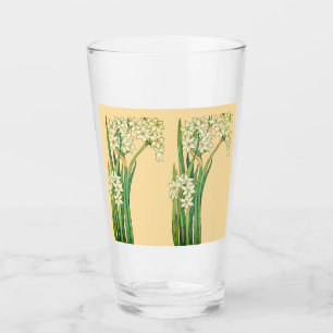 Jug mit Art Nouveau-Narzissenblumen im Latte-Desig Glas