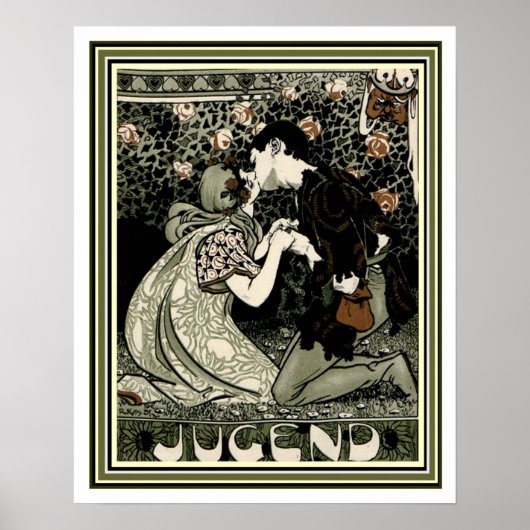 Jugend Art Nouveau Kissing Couple 16 x 20 Poster (Vorne)