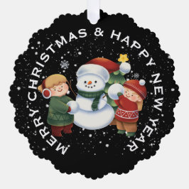 JUGEND & MÄDCHEN mit SNOWMAN , PERSONALISIERTE CHR Ornament Karte