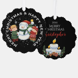 JUGEND & MÄDCHEN mit SNOWMAN , PERSONALISIERTE CHR Ornament Karte