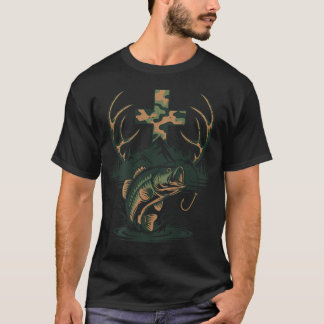 Jugend-Tarnung-Glaube-Jagd-Angeln-Kreuz-Fischer T-Shirt
