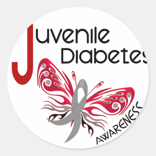 Jugenddiabetes BUTTERFLY 3 Runder Aufkleber (Vorderseite)