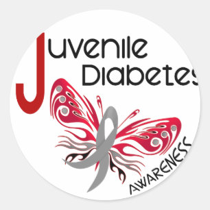 Jugenddiabetes BUTTERFLY 3 Runder Aufkleber