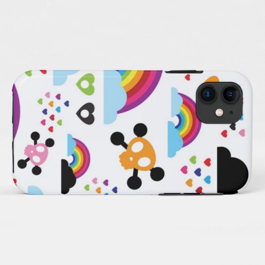 Jugendemo Regenbogen-Schädelhintergrund Case-Mate iPhone Hülle (Rückseite (Horizontal))