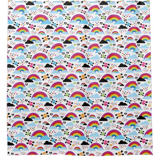Jugendemo Regenbogen-Schädelhintergrund Duschvorhang (Vorderseite)