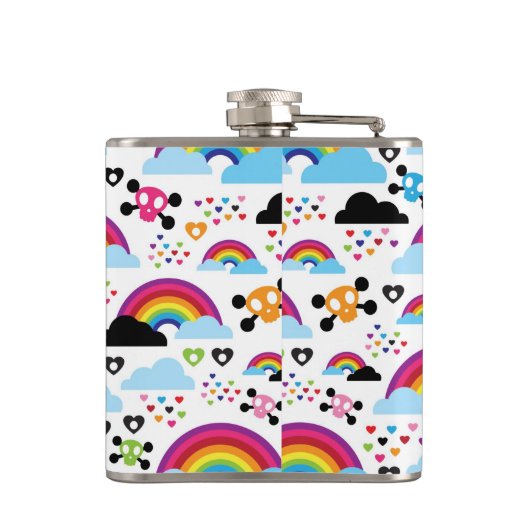 Jugendemo Regenbogen-Schädelhintergrund Flachmann (Rückseite)