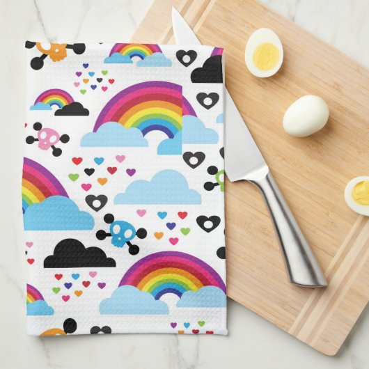 Jugendemo Regenbogen-Schädelhintergrund Handtuch (Viertel Falte)