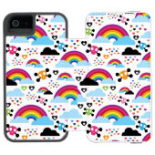 Jugendemo Regenbogen-Schädelhintergrund Incipio iPhone Geldbeutel-Hülle (Folio Geöffnet)
