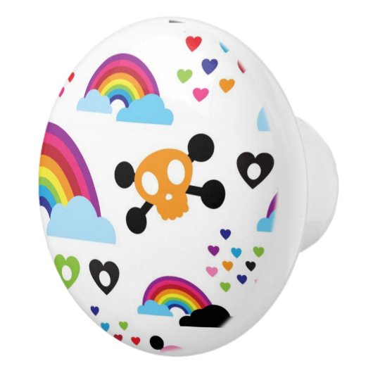 Jugendemo Regenbogen-Schädelhintergrund Keramikknauf (Rechts)