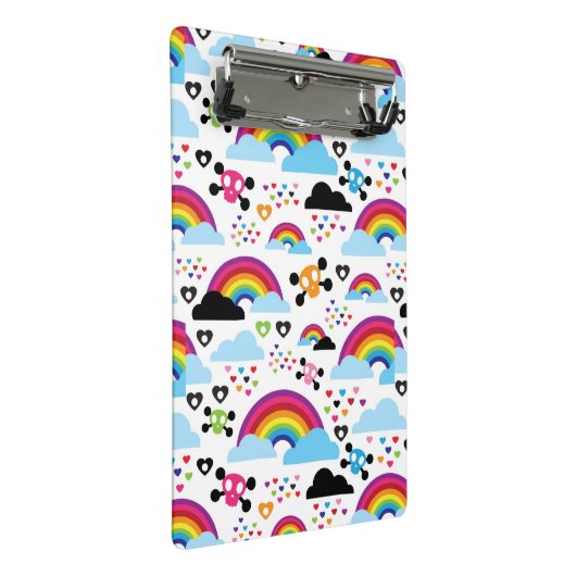 Jugendemo Regenbogen-Schädelhintergrund Mini Klemmbrett (Schrägansicht)