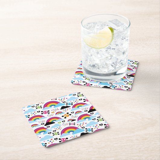 Jugendemo Regenbogen-Schädelhintergrund Rechteckiger Pappuntersetzer (Vor Ort)