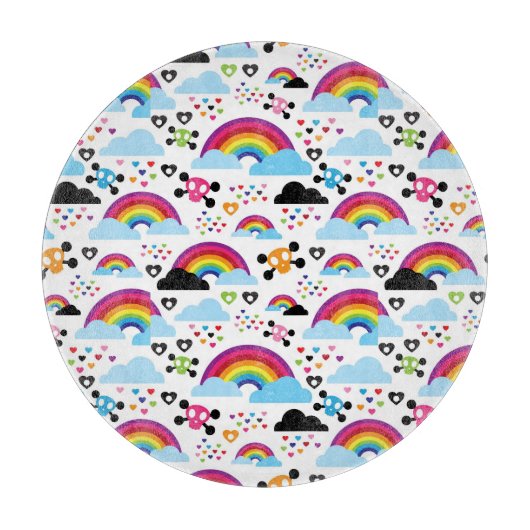 Jugendemo Regenbogen-Schädelhintergrund Schneidebrett (Vorderseite)